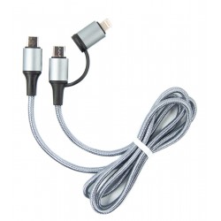 Кабель 2 в 1 Fine Line заряду та синхронізації Type-C - Type-C/Lightning, 1м, (grey) (FL-NTK-TC-TCL-GREY)