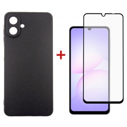 Комплект для Samsung Galaxy A07 панель Carbon + скло DENGOS (Black) (DG-KM-162)