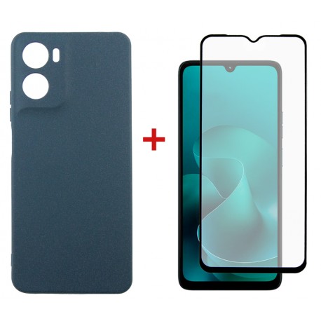 Комплект для Motorola G06 панель Carbon + скло DENGOS (Blue) (DG-KM-174)
