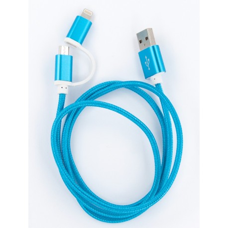 Кабель заряда и синхронизации (2в1) Micro USB/Lightning (голубой. 1м)