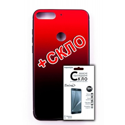 Комплект панель FINE LINE "Mirror" для Huawei Y7 Prime 2018, (red)+Защитное стекло для Huawei Y7 Prime 2018