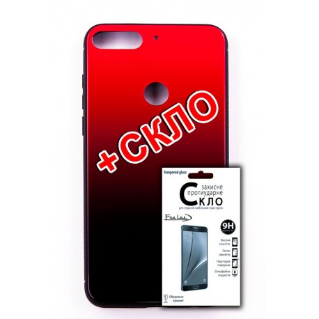Комплект панель FINE LINE "Mirror" для Huawei Y7 Prime 2018, (red)+Защитное стекло для Huawei Y7 Prime 2018