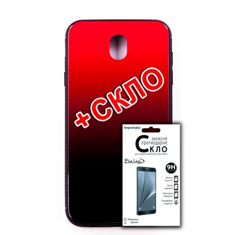 Комплект панель FINE LINE Mirror для Samsung Galaxy J7 2017 (J730) red+ Защитное стекло для Samsung Galaxy J7 2017