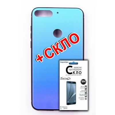 Комплект панель FINE LINE "Mirror" для Huawei Y7 Prime 2018, Lighting Blue + Защитное стекло для Huawei Y7 Prime 2018