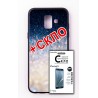 Комплект панель FINE LINE "Glam" для Samsung Galaxy A6 2018 бело-синий калейдоскоп, Защитное стекло для Samsung Galaxy A6 2018