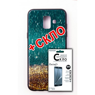 Комплект панель FINE LINE "Glam" для Samsung Galaxy A6 2018 (A600), золотой песок, ,Защитное стекло для Samsung Galaxy A6 2018