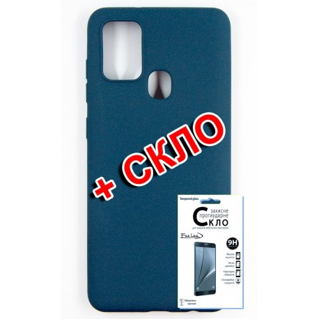 Комплект Fine Line для Samsung Galaxy A21s панель + скло захисне Carbon (Blue) (FL-KM-204)